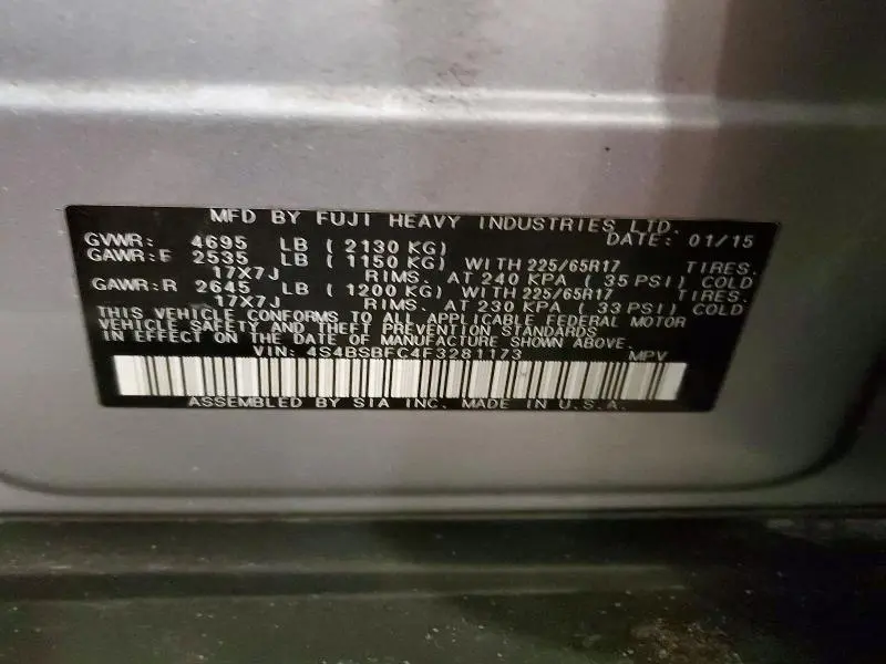 2015 SUBARU OUTBACK 2.5I PREMIUM  