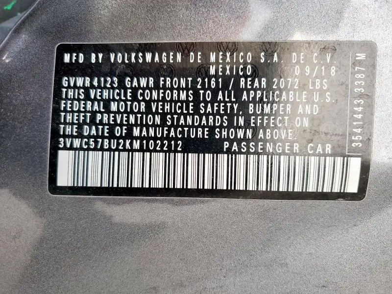 2019 VOLKSWAGEN JETTA S