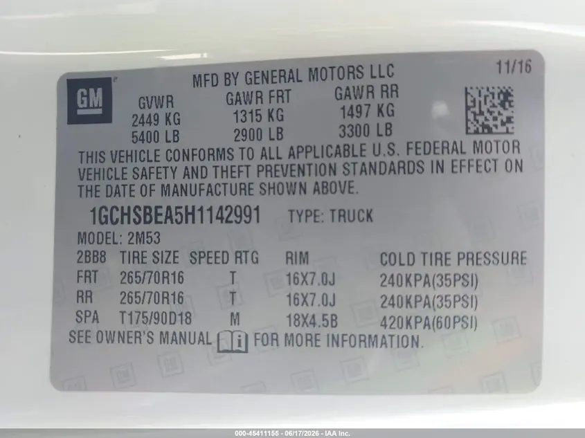 2017 CHEVROLET COLORADO 2WD WT