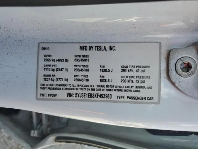 2019 TESLA MODEL 3 
