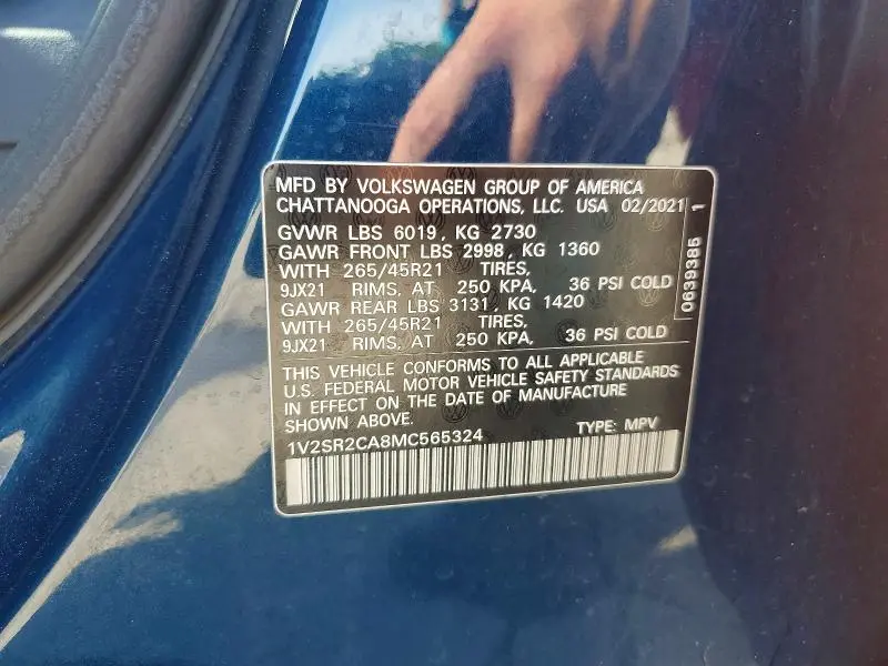 2021 VOLKSWAGEN ATLAS SEL R-LINE  