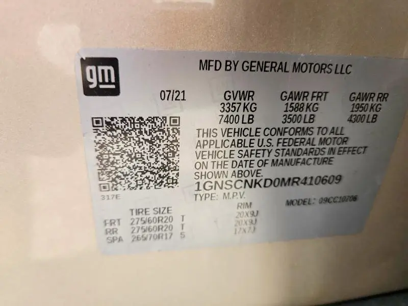 2021 CHEVROLET TAHOE C1500 LT  