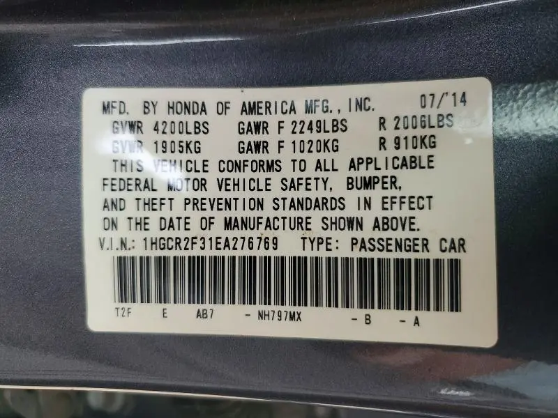 2014 HONDA ACCORD LX  