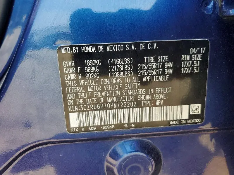 2017 HONDA HR-V EXL  