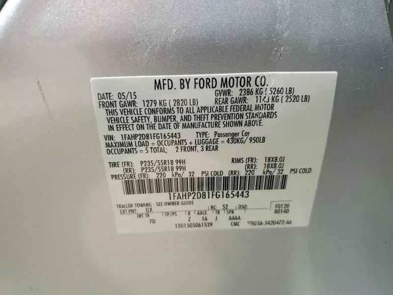 2015 FORD TAURUS SE  