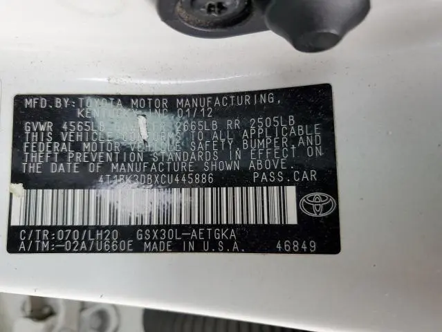 2012 TOYOTA AVALON BASE  