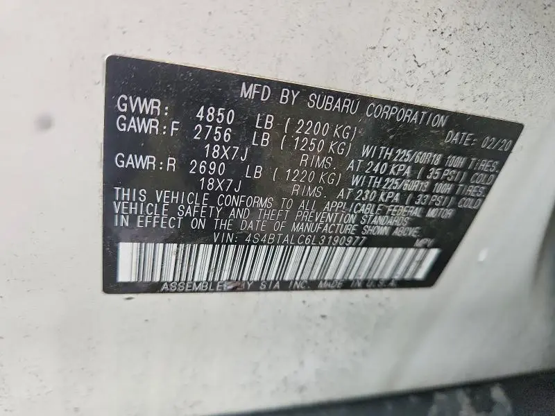 2020 SUBARU OUTBACK LIMITED  