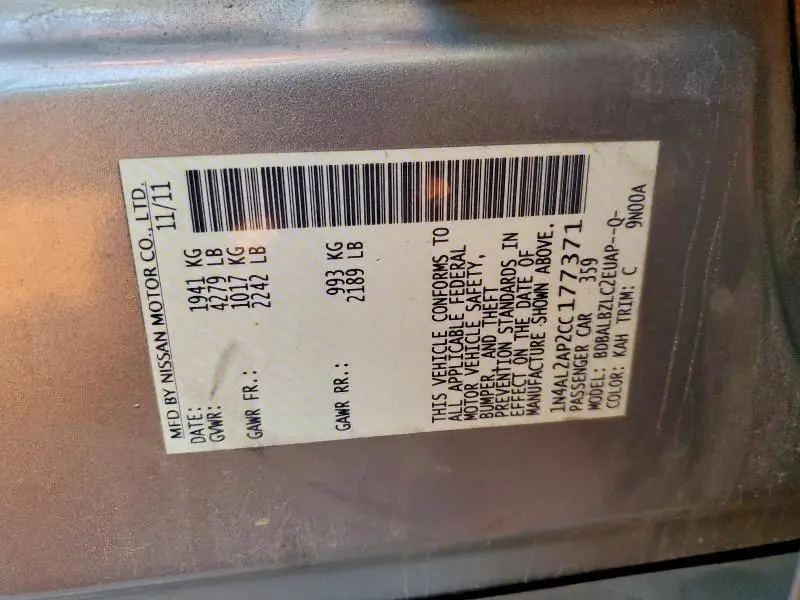 2012 NISSAN ALTIMA BASE  