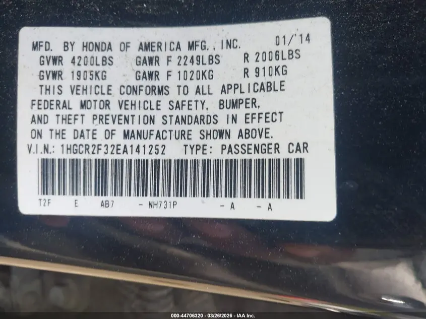 2014 HONDA ACCORD LX