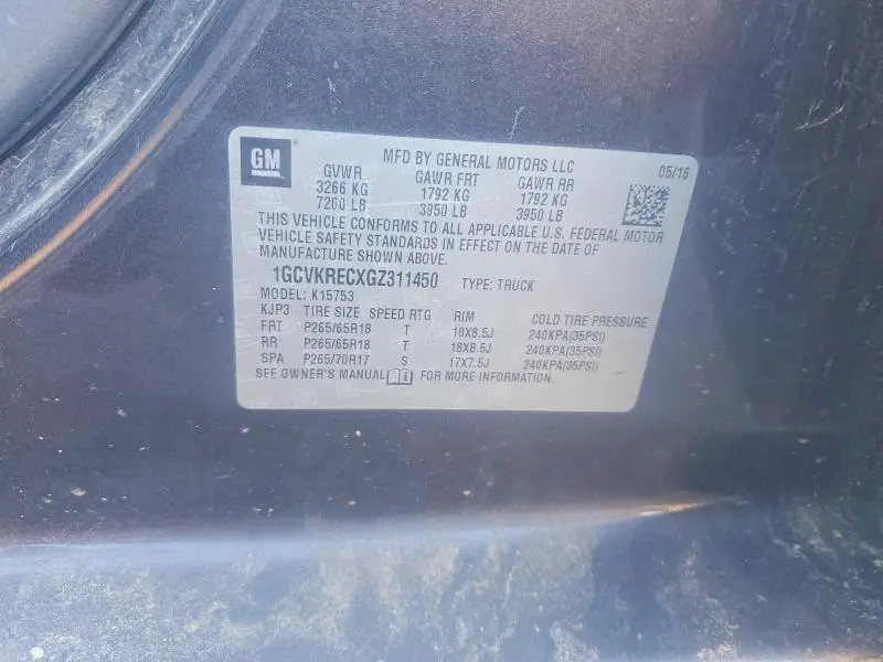 2016 CHEVROLET SILVERADO K1500 LT  