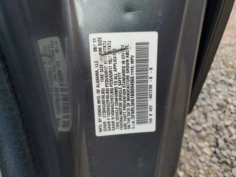 2011 HONDA ODYSSEY EXL  