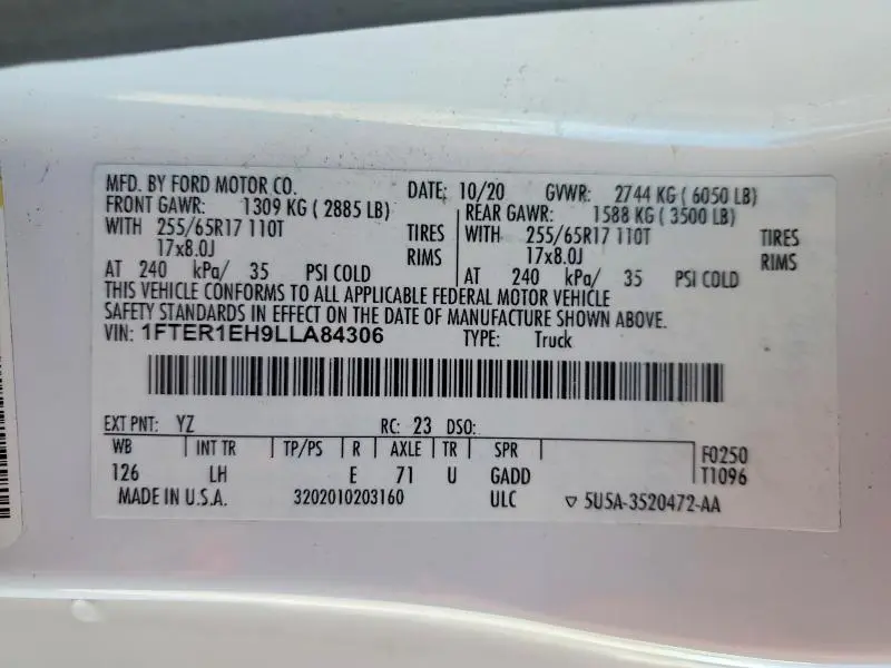 2020 FORD RANGER XL  