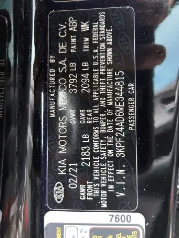 2021 KIA FORTE FE  