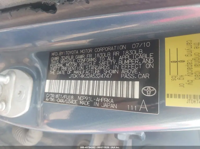 2010 TOYOTA YARIS  