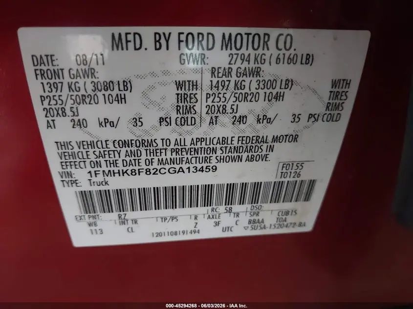 2012 FORD EXPLORER LIMITED