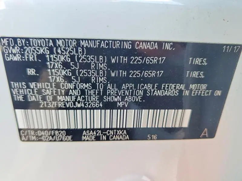 2018 TOYOTA RAV4 LE  