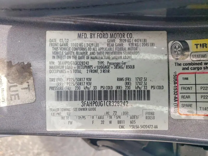 2012 FORD FUSION SEL  