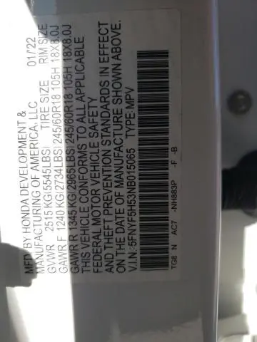 2022 HONDA PILOT EXL  