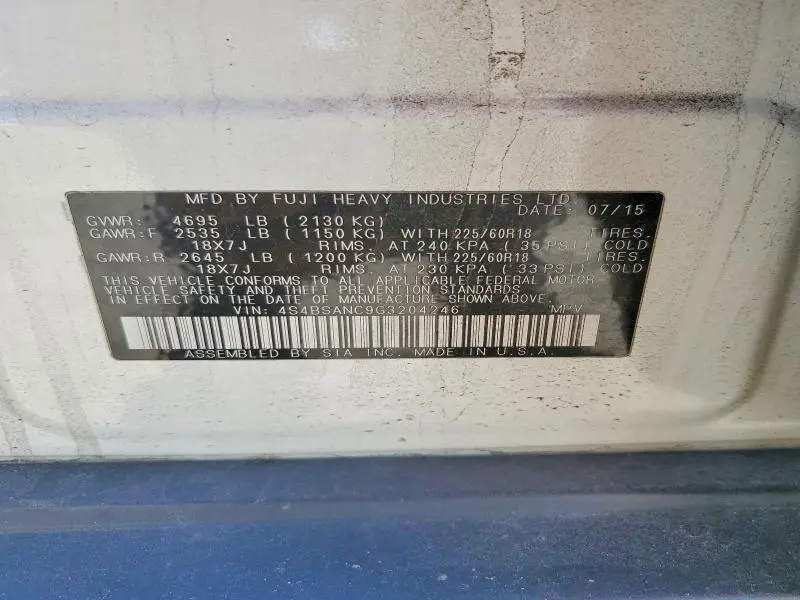 2016 SUBARU OUTBACK 2.5I LIMITED  