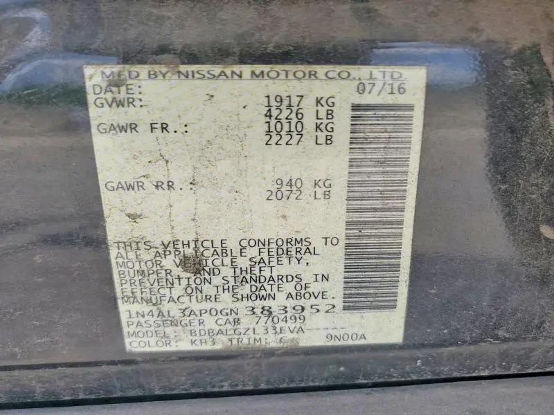 2016 NISSAN ALTIMA 2.5 S  