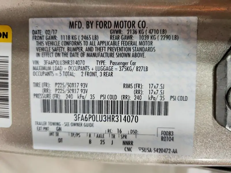 2017 FORD FUSION SE HYBRID  