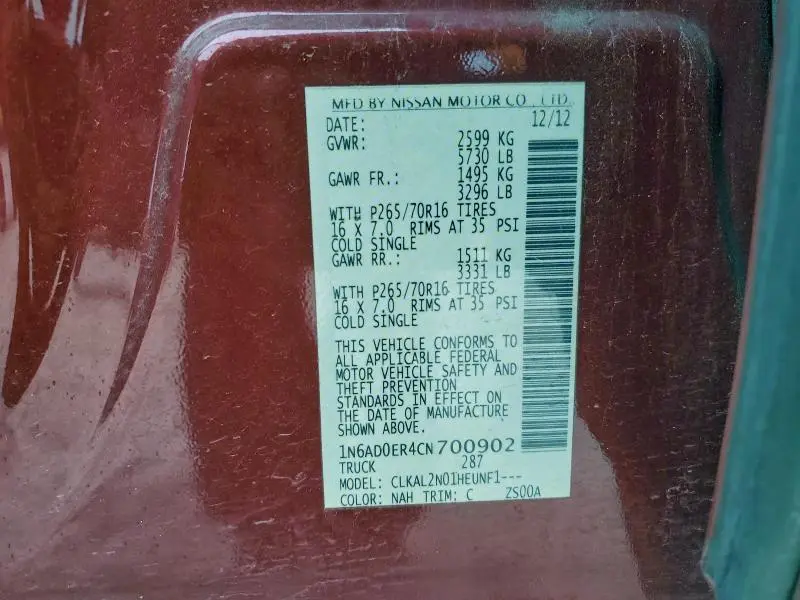 2012 NISSAN FRONTIER S  