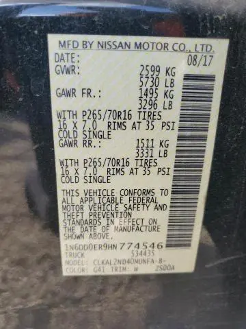 2017 NISSAN FRONTIER S  