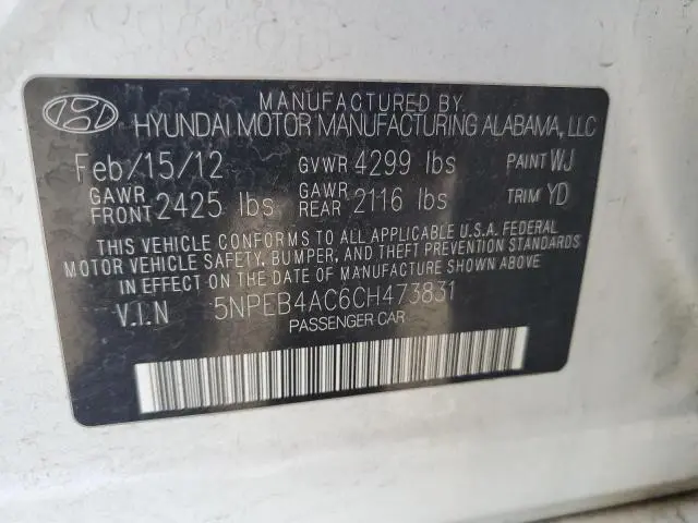 2012 HYUNDAI SONATA GLS  