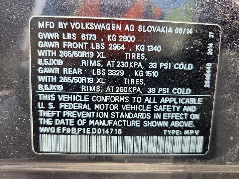 2014 VOLKSWAGEN TOUAREG V6  