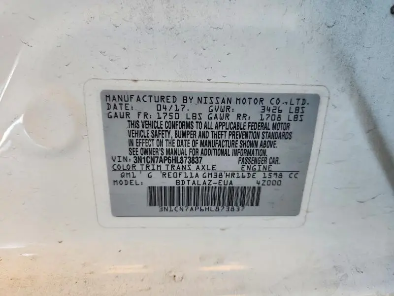 2017 NISSAN VERSA 1.6 S PLUS  
