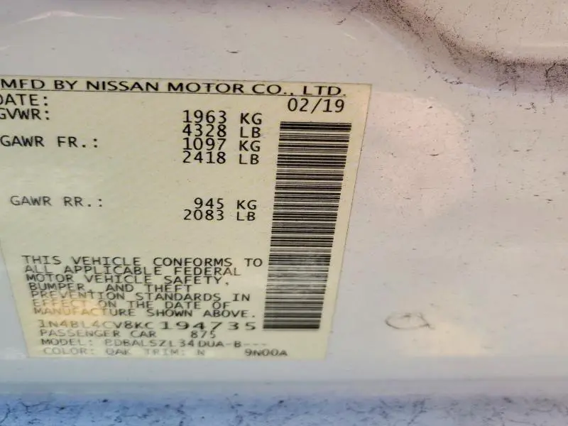 2019 NISSAN ALTIMA 2.5 SR  