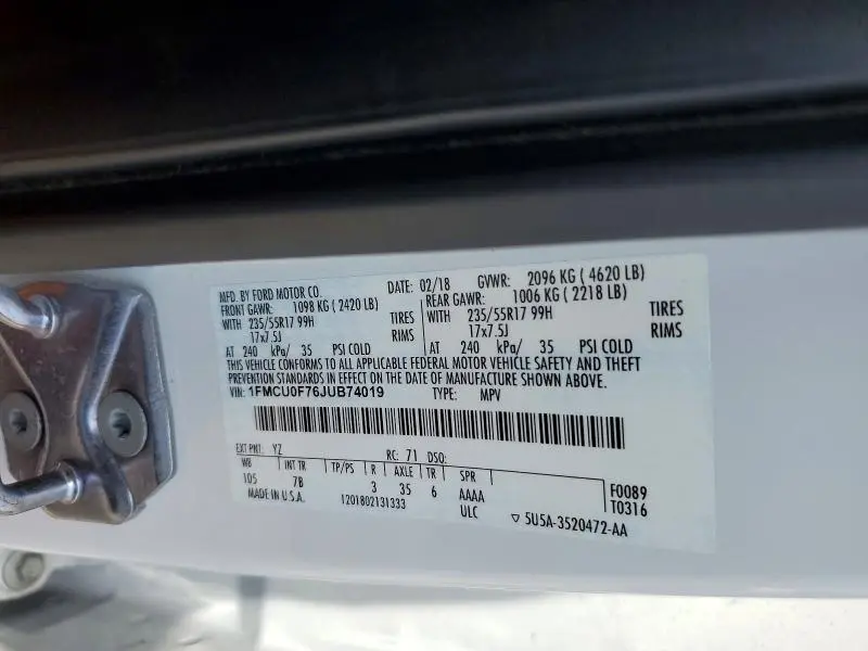 2018 FORD ESCAPE S  
