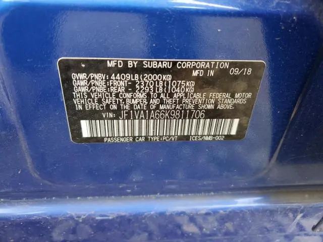 2019 SUBARU WRX   