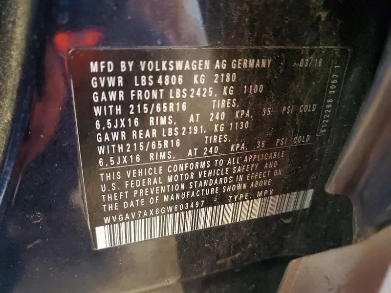 2016 VOLKSWAGEN TIGUAN S  