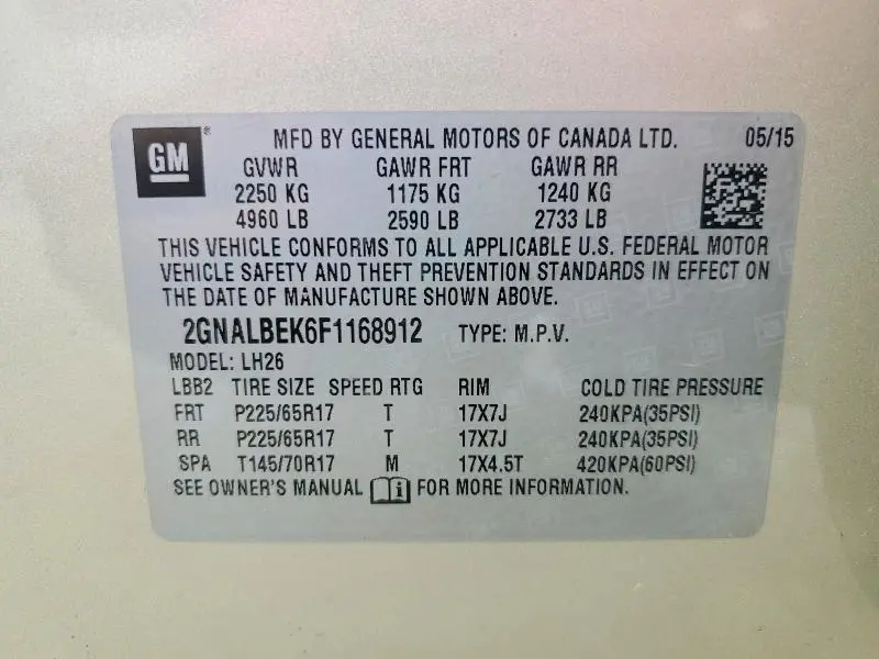 2015 CHEVROLET EQUINOX LT  