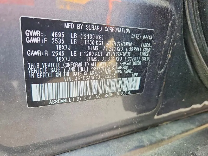 2018 SUBARU OUTBACK 2.5I LIMITED  