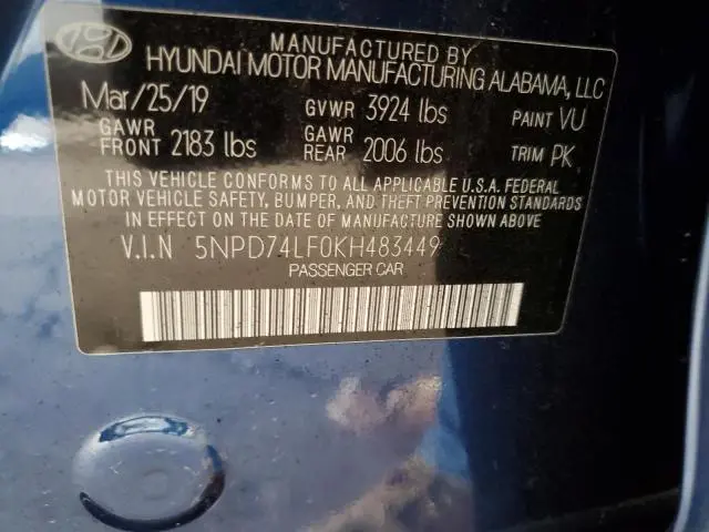 2019 HYUNDAI ELANTRA SE  