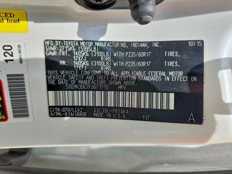 2015 TOYOTA SIENNA XLE 8-PASSENGER  