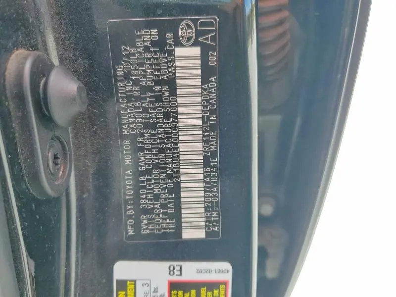 2013 TOYOTA COROLLA L  