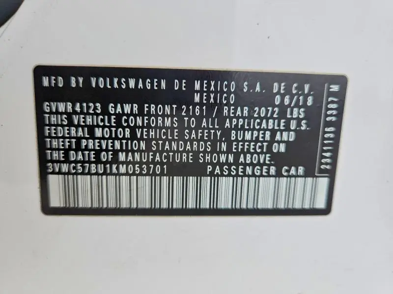 2019 VOLKSWAGEN JETTA S  