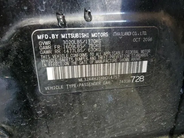2017 MITSUBISHI MIRAGE SE  