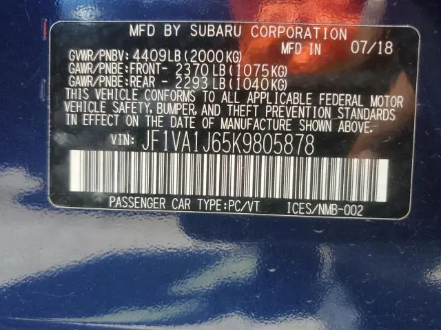 2019 SUBARU WRX LIMITED  
