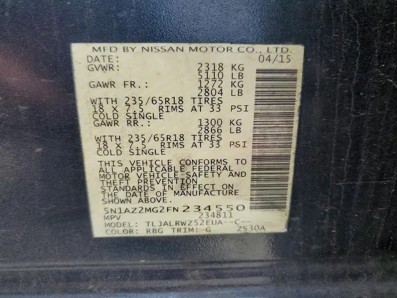 2015 NISSAN MURANO SL  