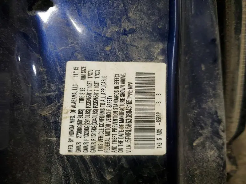 2016 HONDA ODYSSEY EXL  