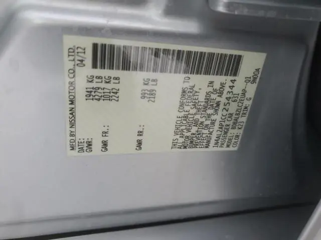 2012 NISSAN ALTIMA BASE  
