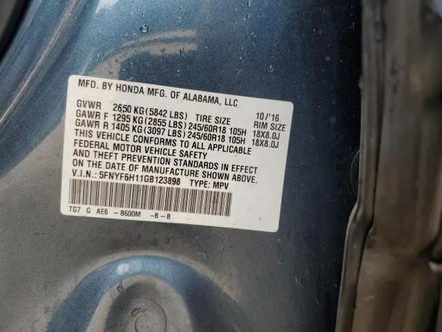 2016 HONDA PILOT LX  