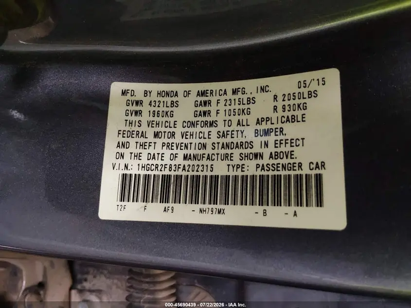 2015 HONDA ACCORD EX-L