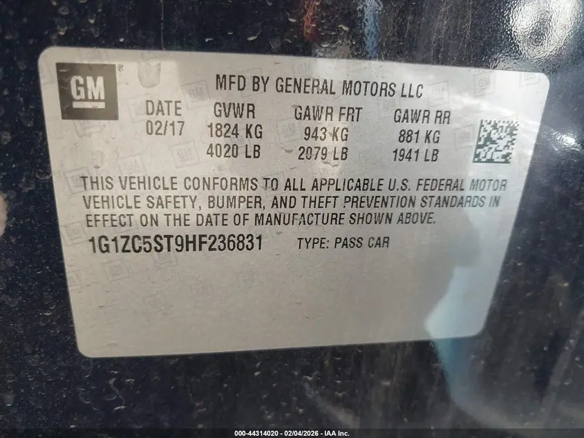 2017 CHEVROLET MALIBU 1FL