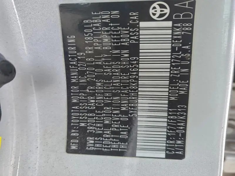 2019 TOYOTA COROLLA LE  