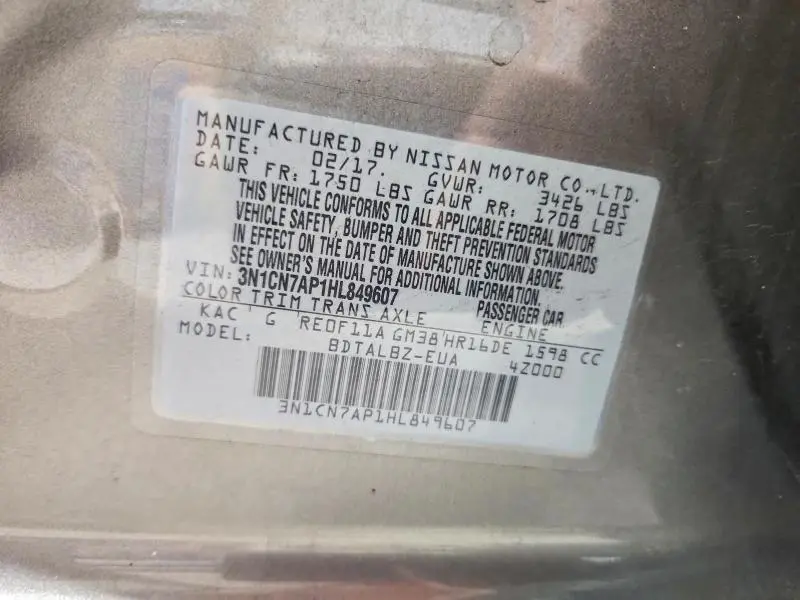 2017 NISSAN VERSA 1.6 SV  